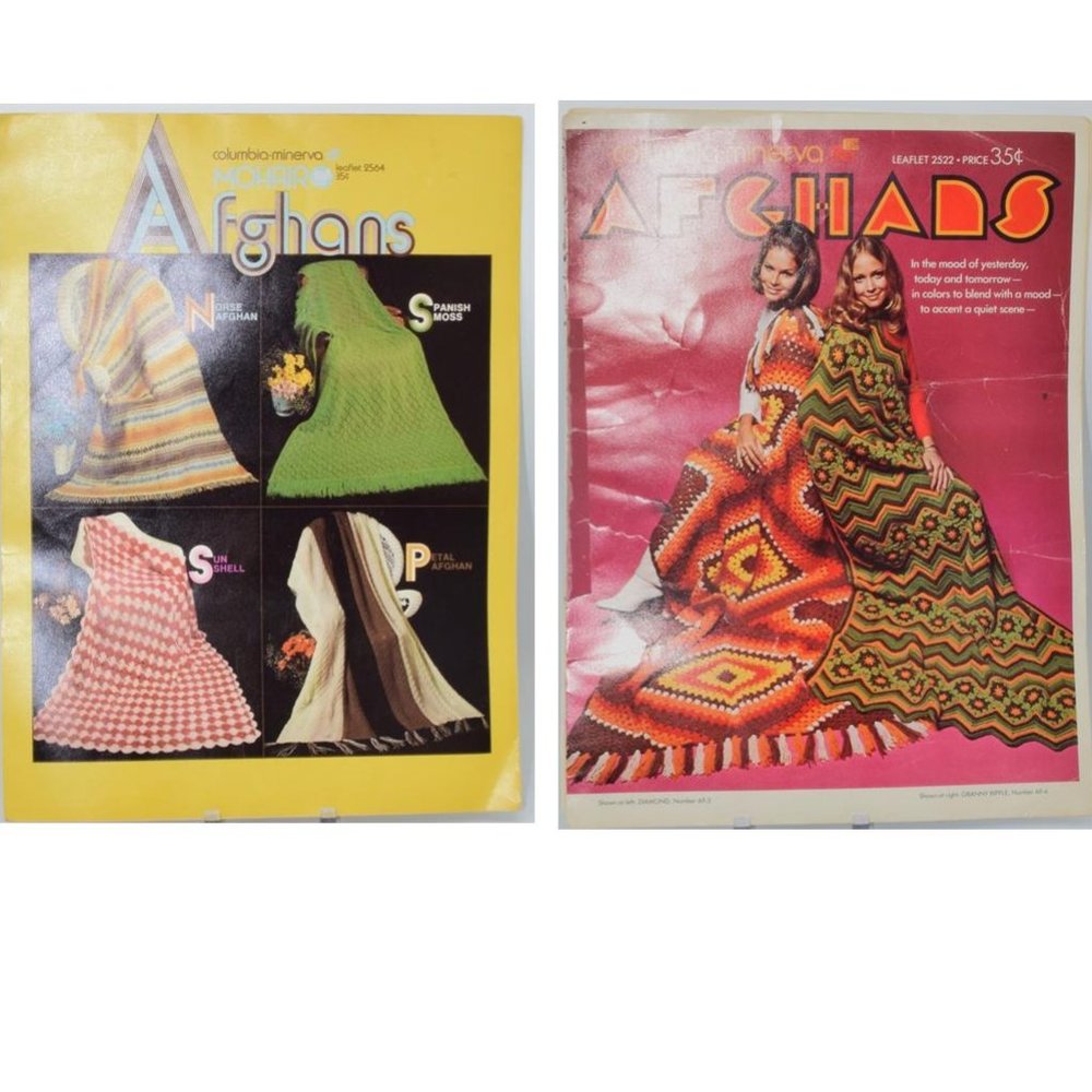 Vintage Columbia Minerva Mohair Afghan No 2564 & Afghans N0 2522 Patterns